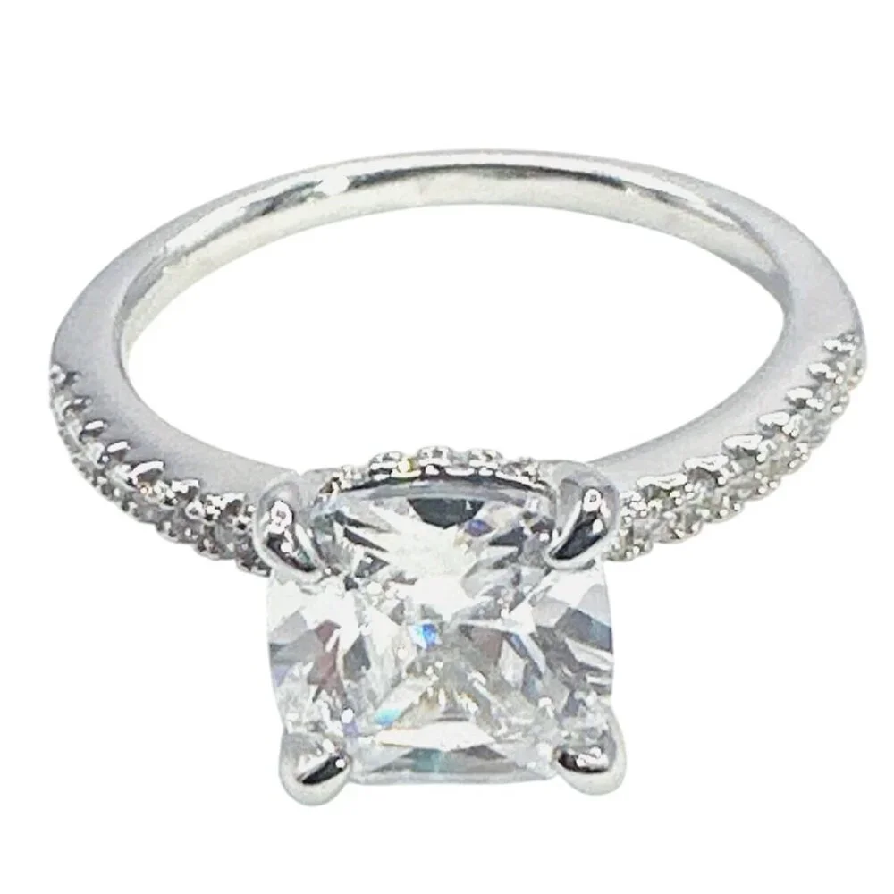 Womens Silver-Plated Brass Ring With Cubic Zirconia For Engagement & Anniversary - Picture 1 of 7